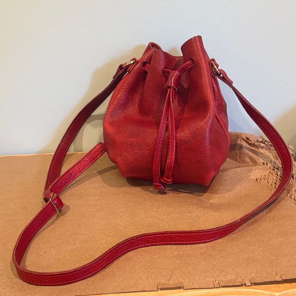 Portland Leather Red Leather Bucket Bag